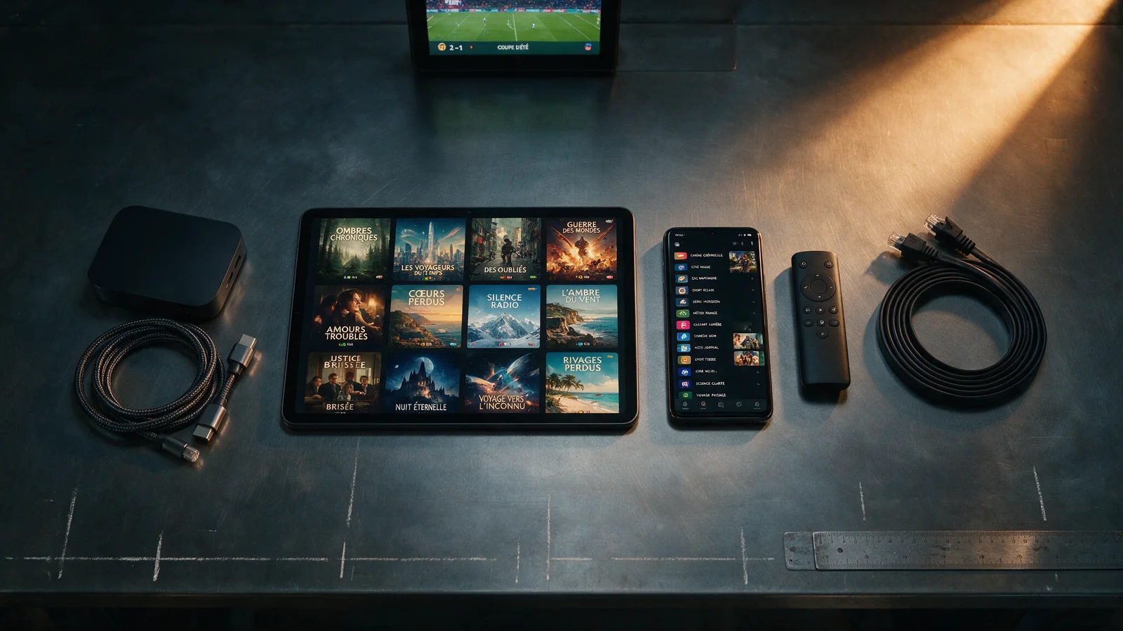 Téléviseur, box Android, tablette et smartphone partageant un abonnement Atlas Pro Max