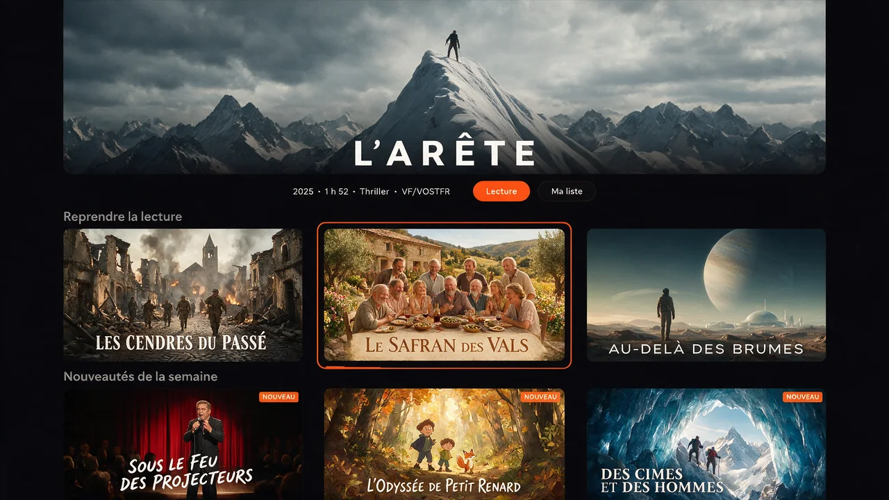 Catalogue de films et séries à la demande dans l'application Atlas Pro Max