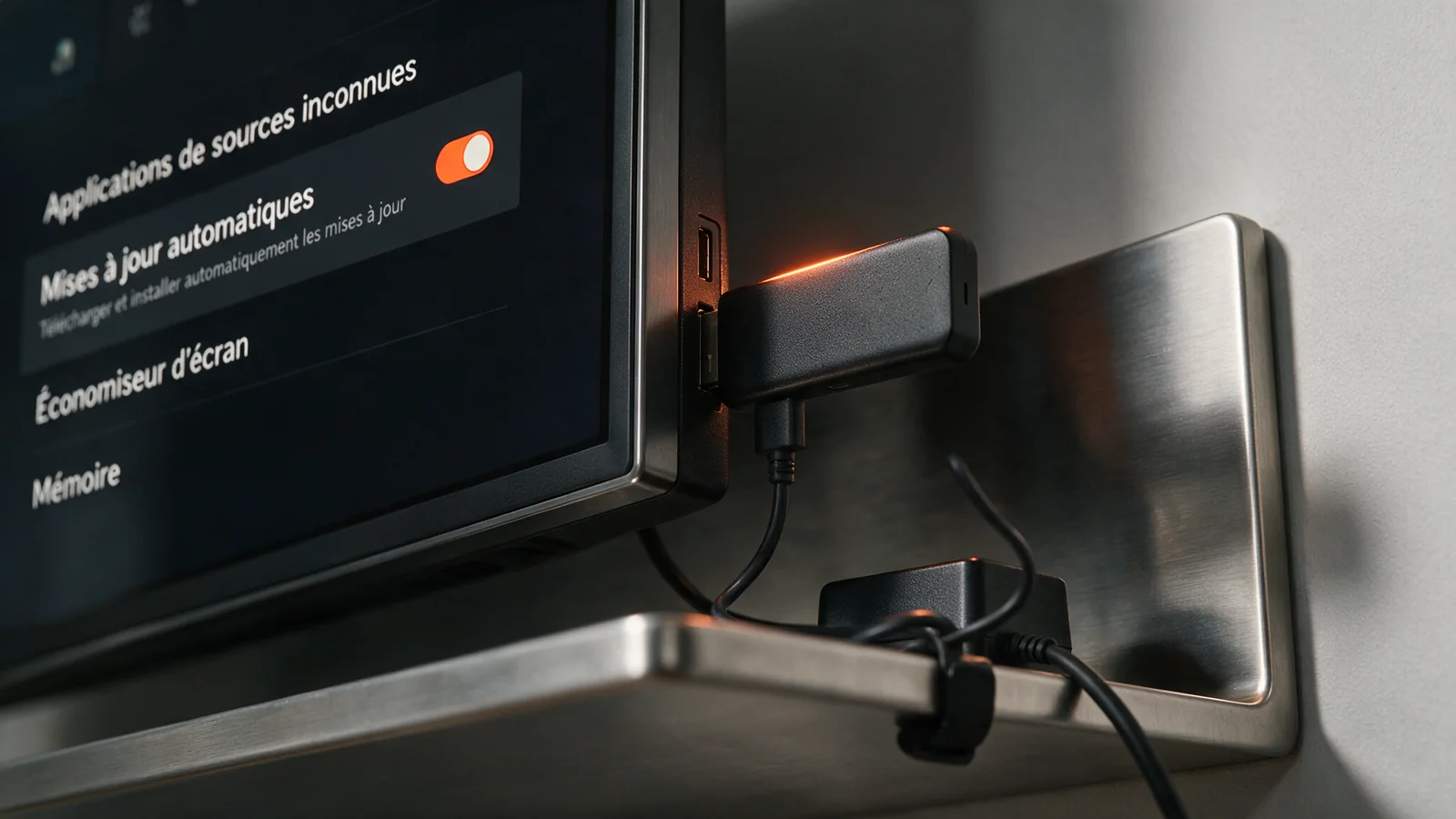 Menu des réglages d'un Fire TV Stick pendant l'installation d'Atlas Pro Max