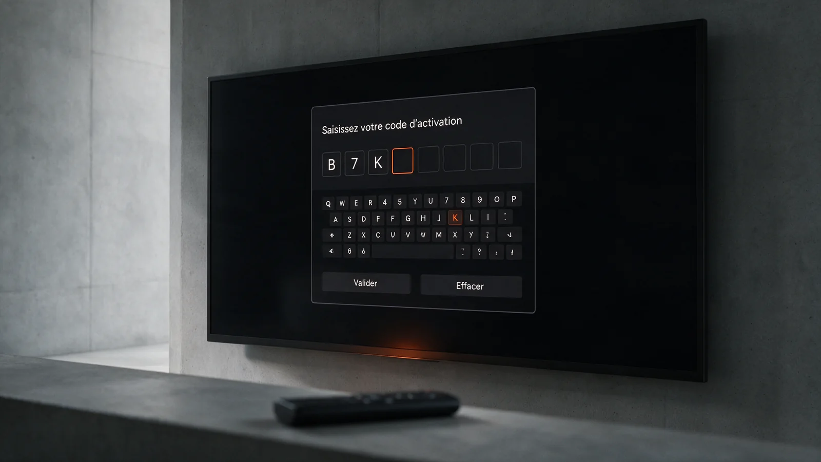 Écran de saisie du code d'activation Atlas Pro Max sur un téléviseur connecté